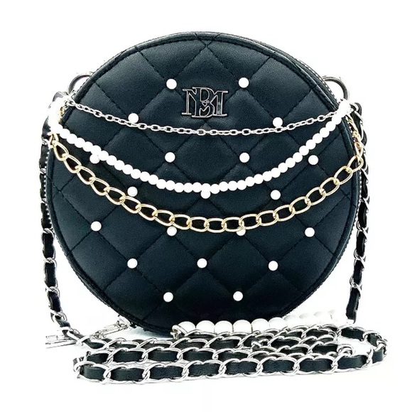 Badgley Mischka Rounded Quilted with Pearl Shoulder Handbag crossbody - Picture 1 of 3